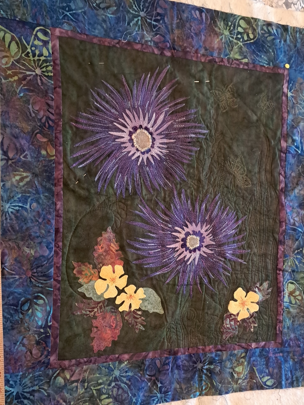 Handmade Floral Quilt Wall Hanging - Purple & Blue Blooms